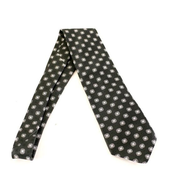 NWT Hart Schaffner Marx Black Floral Geometric Woven Silk Tie - Picture 7 of 7